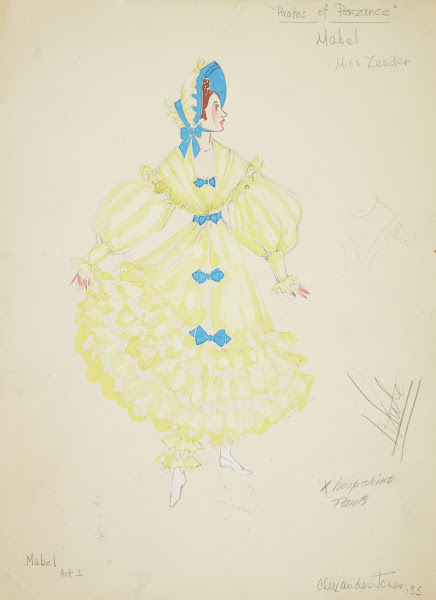 Pirates of Penzance Mabel Ruffled yellow gown with blue bows 1934 1943