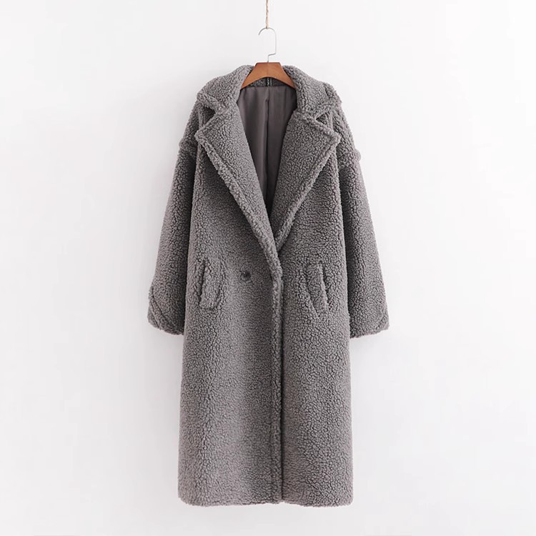 Women's Teddy Coat, mid-length, with large lapel