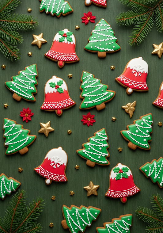 Festive Christmas Cookie Flat Lay Pattern