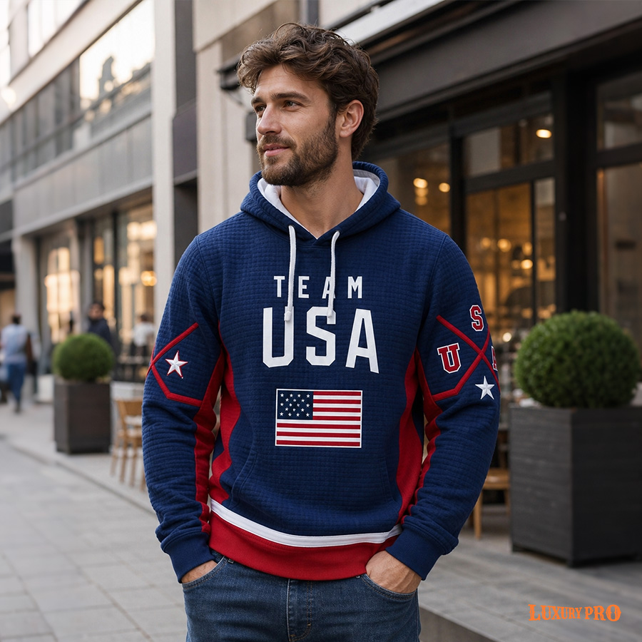 AOP Waffle Knit Hooded Sweatshirt