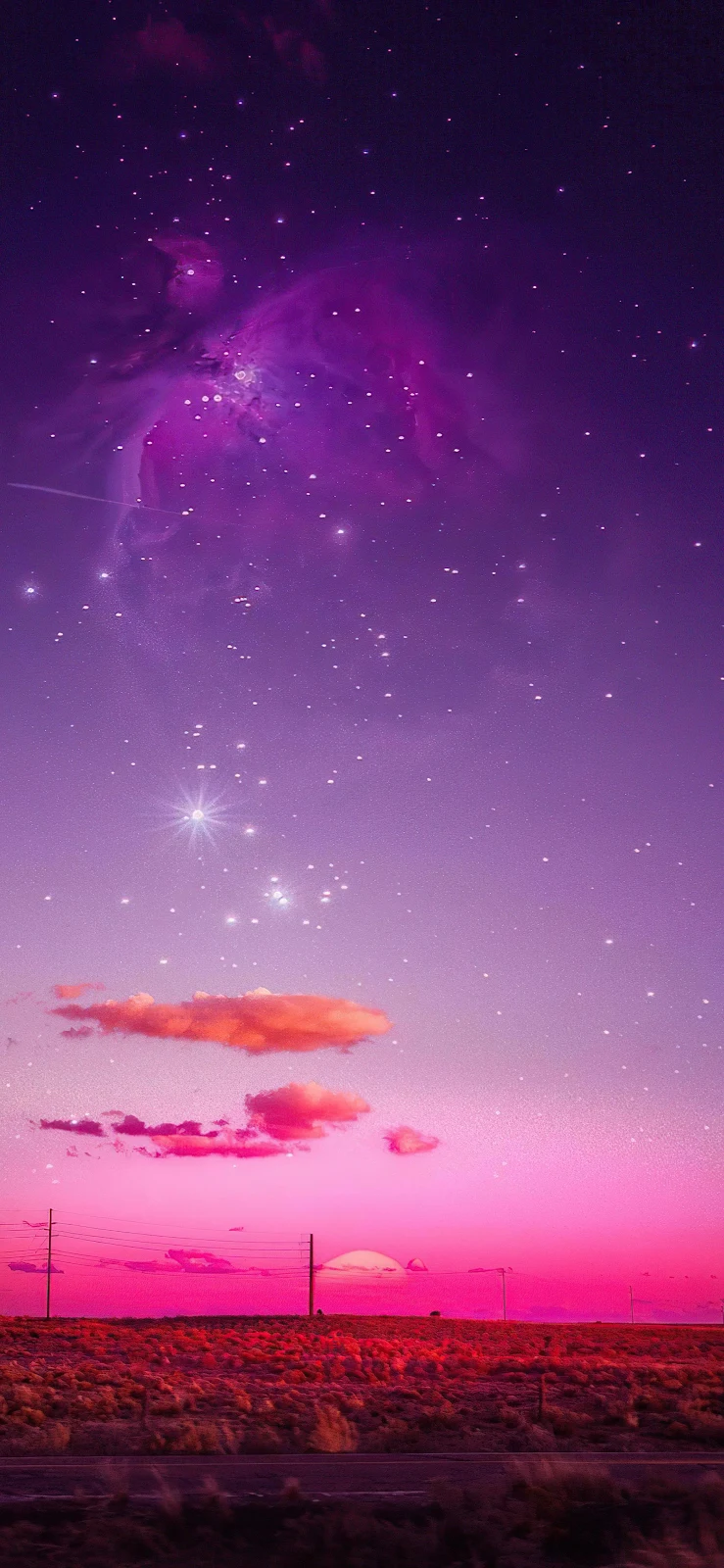 Cosmic Nebula Over Pink Sunset - Vibrant Digital Art 2K iPhone Wallpaper (1772x3839)