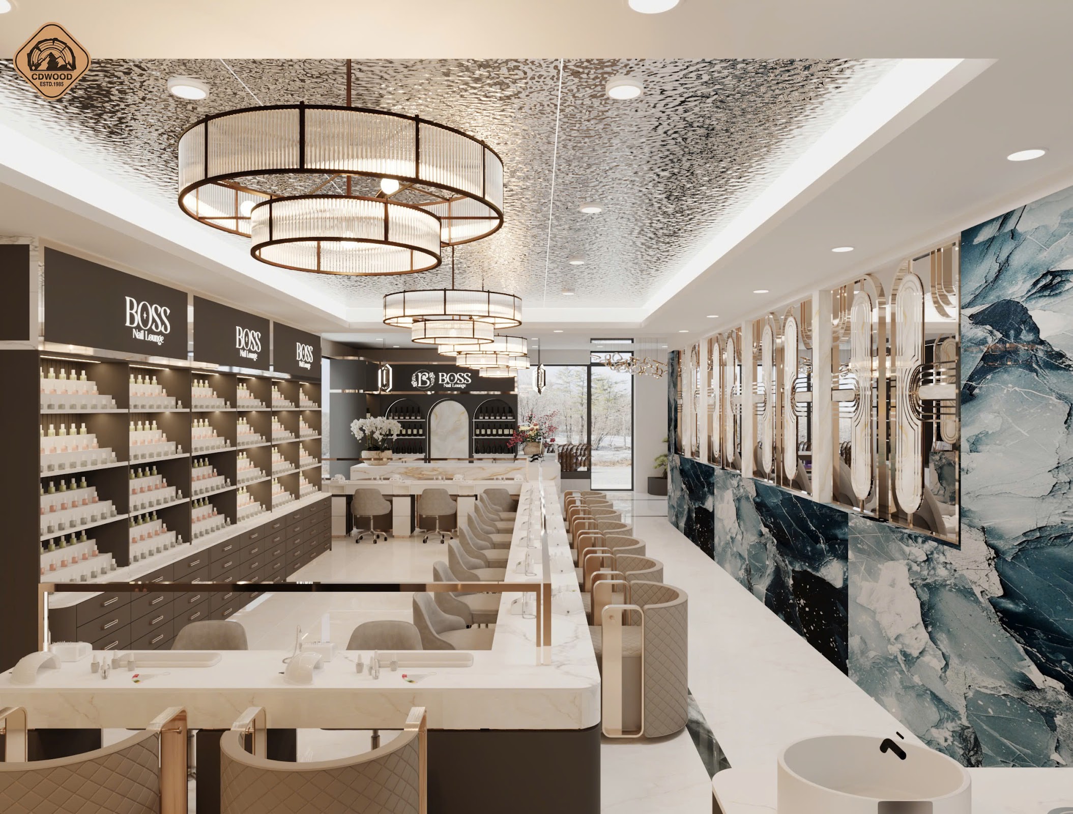 Thiết kế ánh sáng tiệm nail tại Mỹ chuyên nghiệp