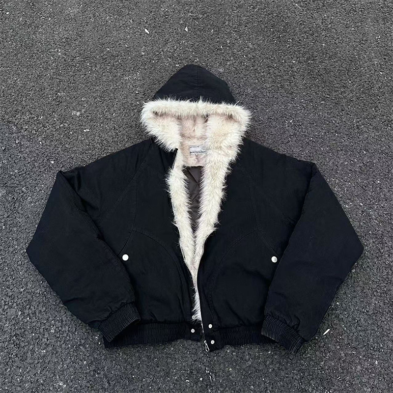 Men's Winter Jacket, Short, with Hood and Fur Collar