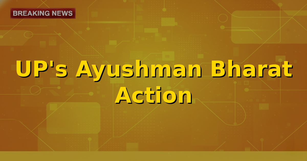 Illustration of medical staff and hospital building with Ayushman Bharat logo, representing government action against non-compliant hospitals in Uttar Pradesh.