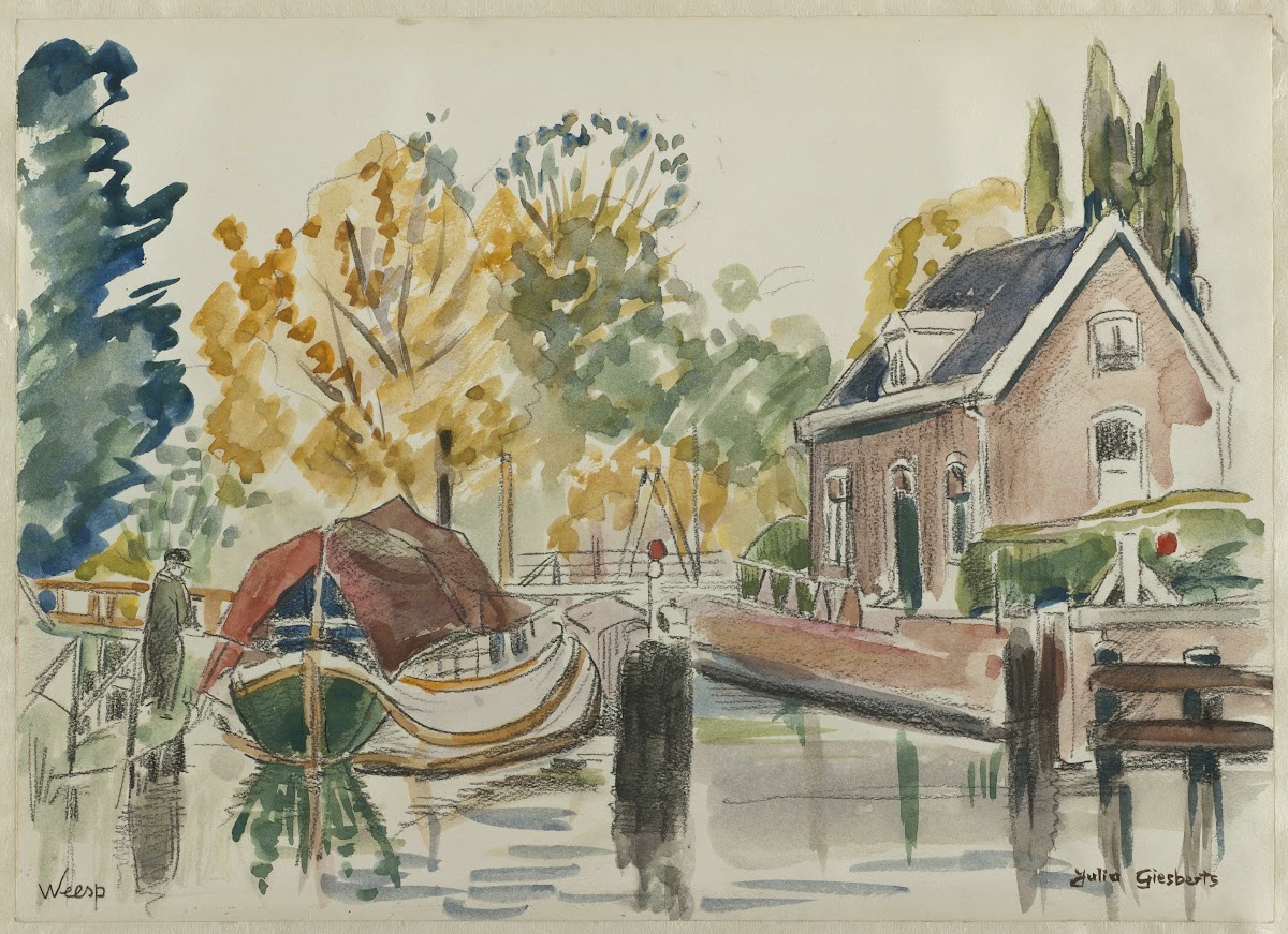 Gezicht in Weesp met brug water boot huizen