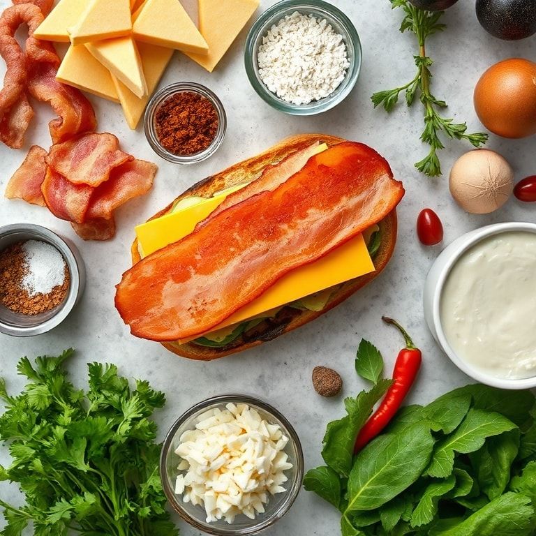 Ingredients for Crispy Bacon Grilled Cheese Sandwich with Melted Cheddar: Quick and Homemade Comfort
