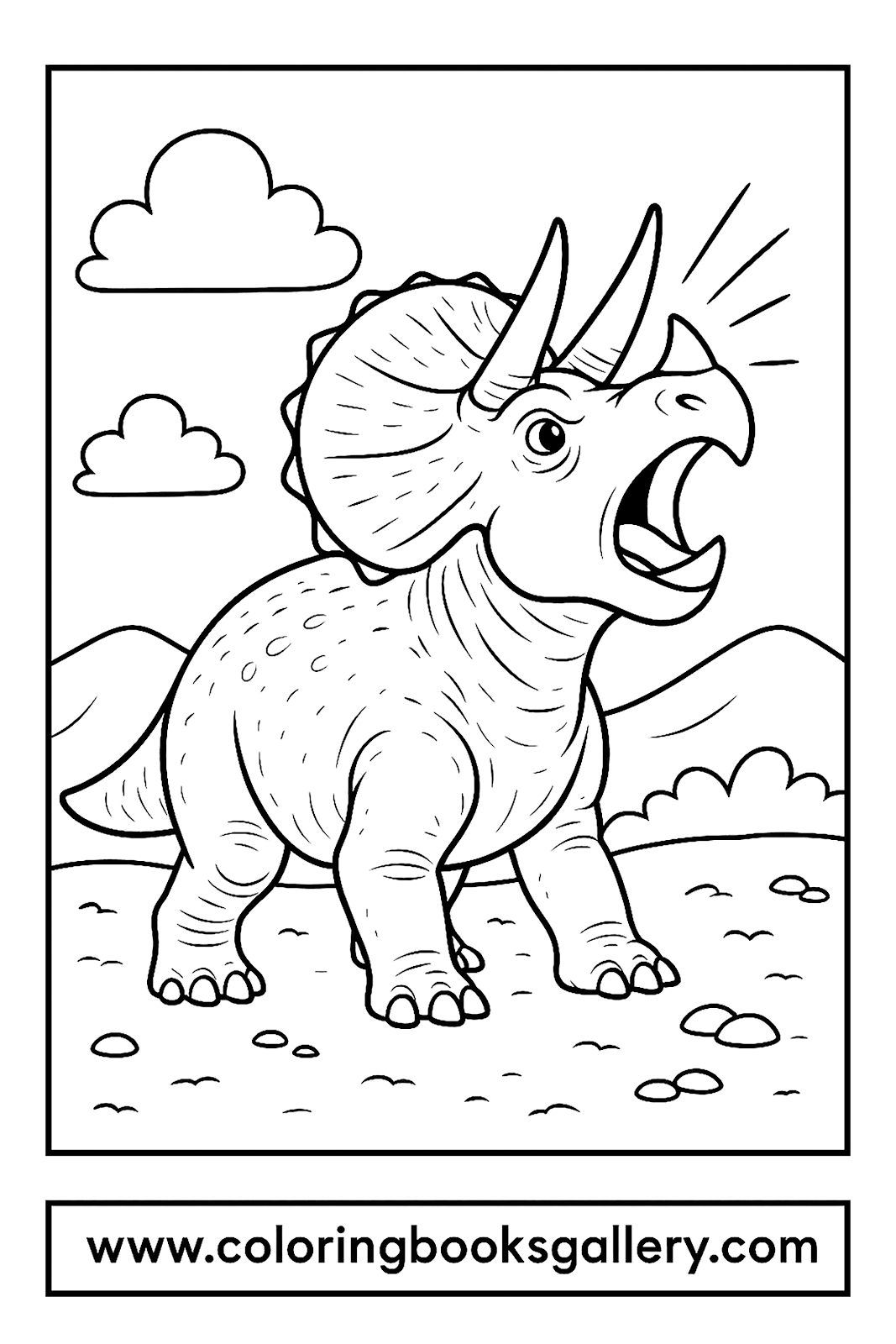 Realistic Triceratops Roaring Loudly Coloring Page for Toddlers – free coloring page for kids