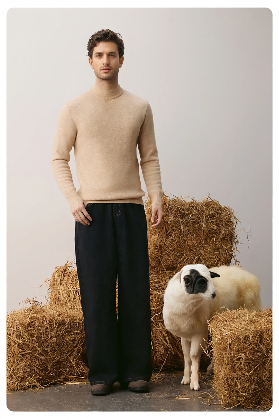 Men's knitted sweater with lining, padded and warm