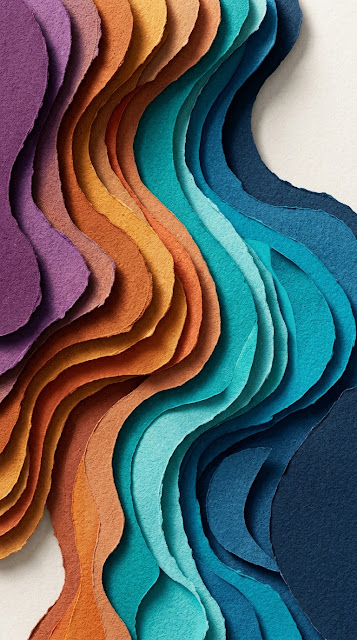 Textured Abstract Paper-Cut Style Layers in Warm and Cool Color Transition - Free mobile Wallpaper