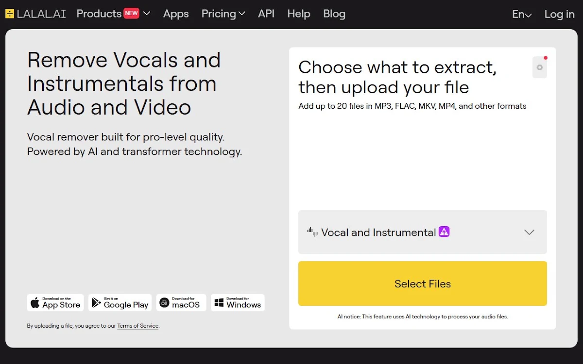 Captura de LALAL.AI Voice Cleaner