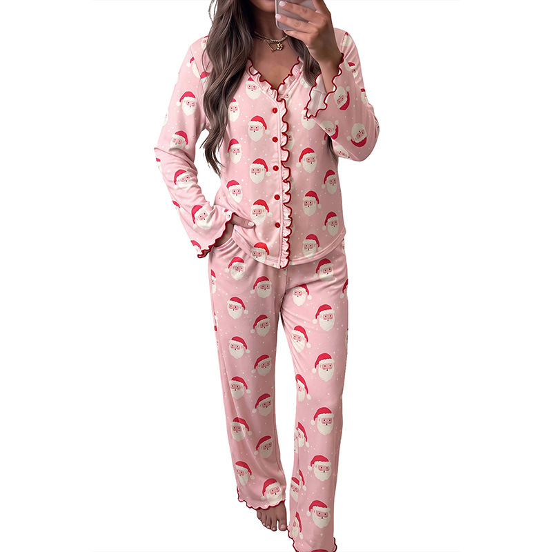 Women's loungewear, long-sleeved, with Santa print