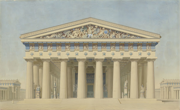 Temple T at Selinunte Sicily reconstructed elevation of the main facade before 1
