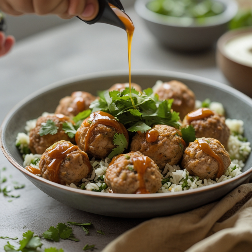 Final Honey Chipotle Turkey Meatball Skillet with Cilantro Lime Rice