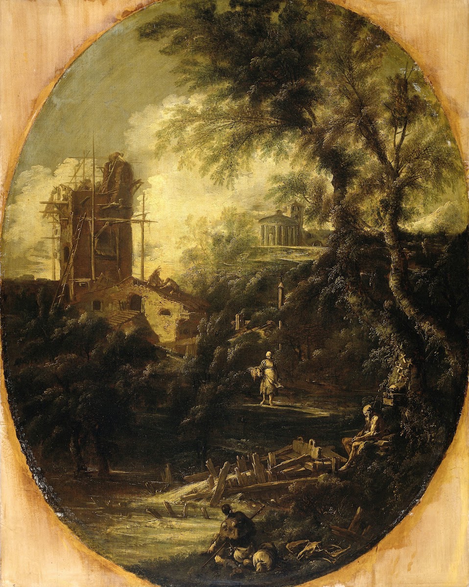 Landscape with Hermit Pilgrim and Peasant Woman 1690   1740