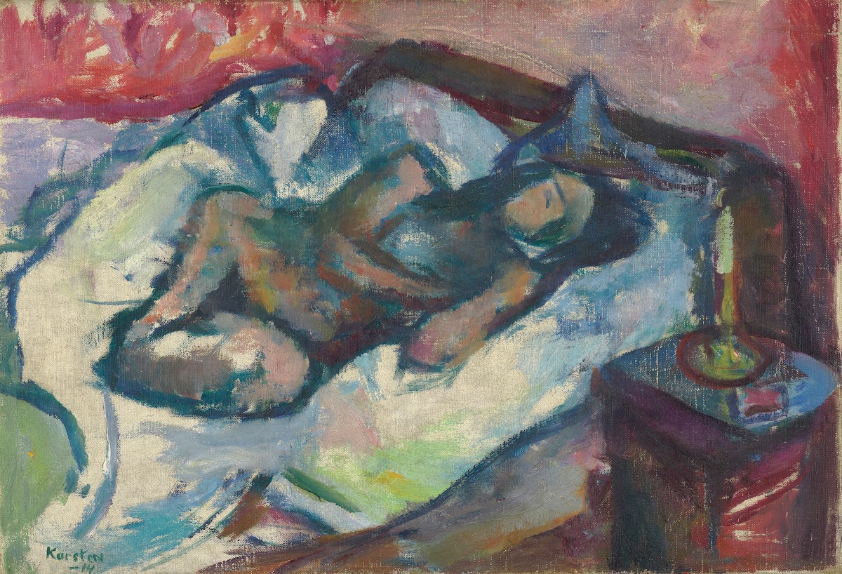 Naken pike i sengen 1914