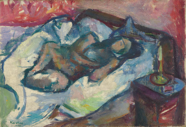 Naken pike i sengen 1914