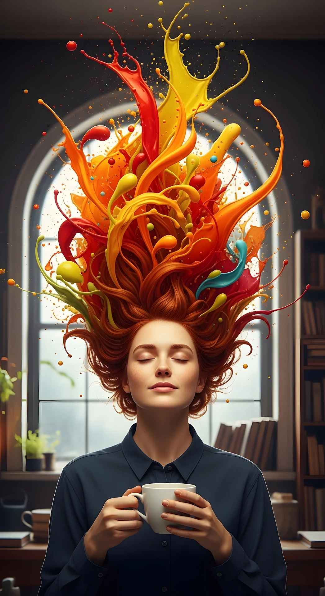Conceptual Portrait of Woman with Exploding Color Hair - Free 4K mobile Wallpaper
