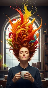 Conceptual Portrait of Woman with Exploding Color Hair