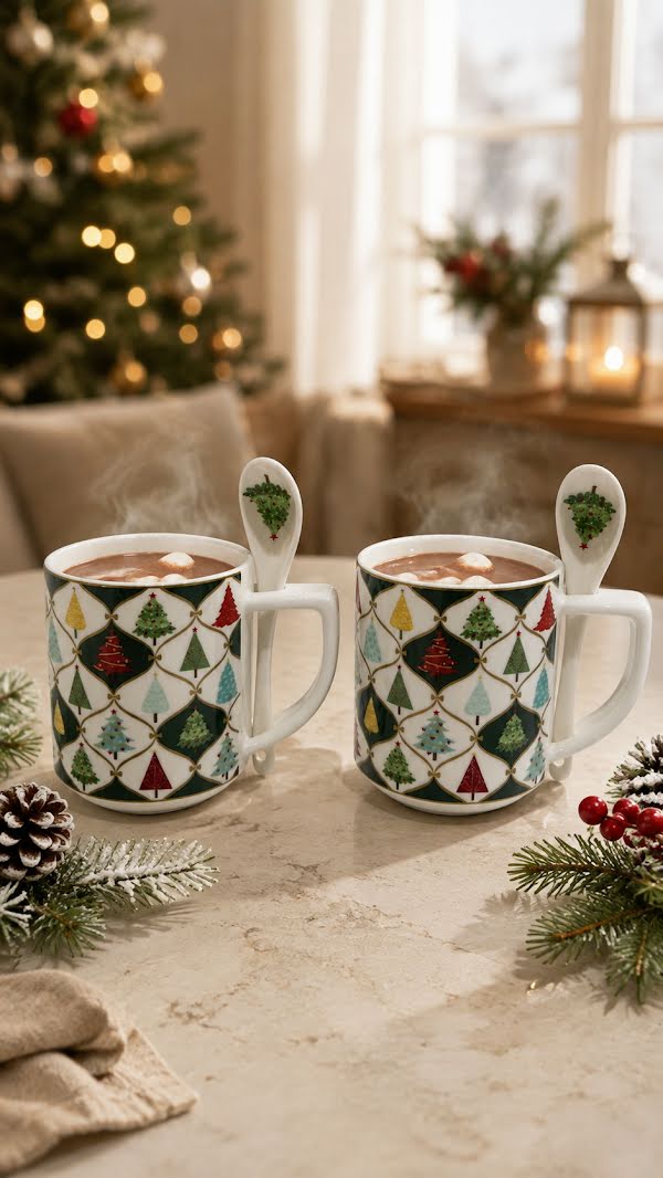 Taza con Cuchara Árboles 4 Piezas