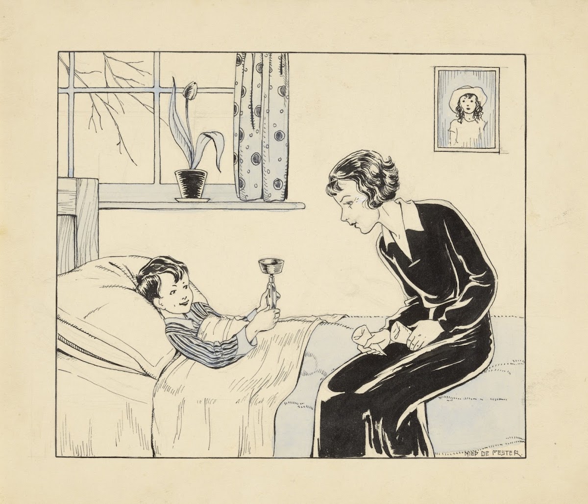 Jongen met weegschaal in een bed 1928 1941