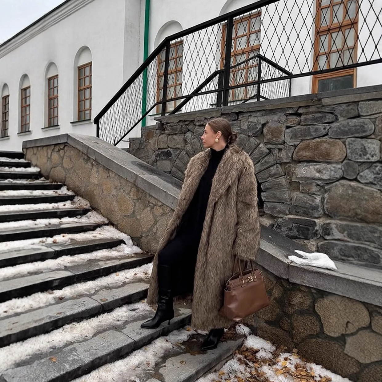Long Vintage Coat in Faux Fur