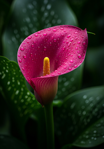 Pink Calla Lily Water Droplets Dark Botanical Art