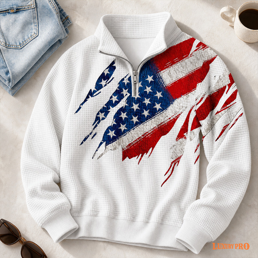 AOP Corn Grain Half-Zip Stand Collar Sweatshirt