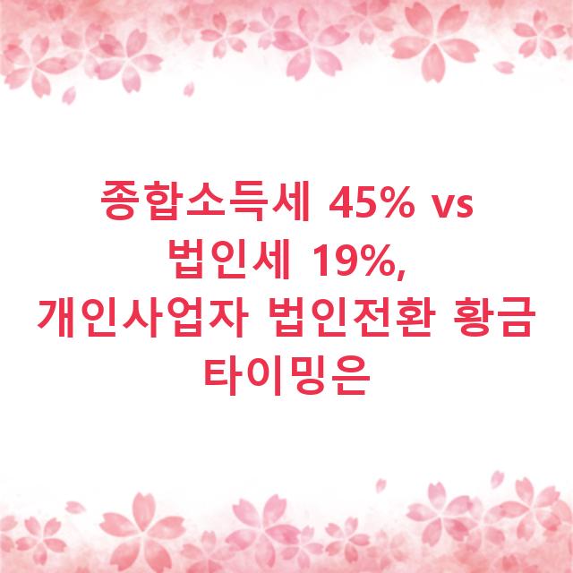 종합소득세 45% vs 법인세 19%, 개인사업자 법인전환 황금 타이밍은
