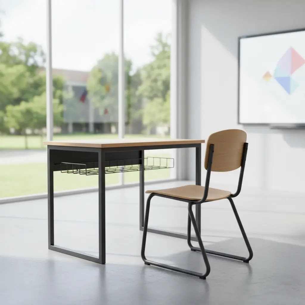 Set meja kursi sekolah rangka besi minimalis modern