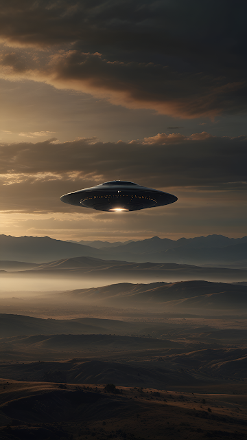 UFO Flying Saucer Mysterious Mountain Sunset Landscape - Free mobile Wallpaper