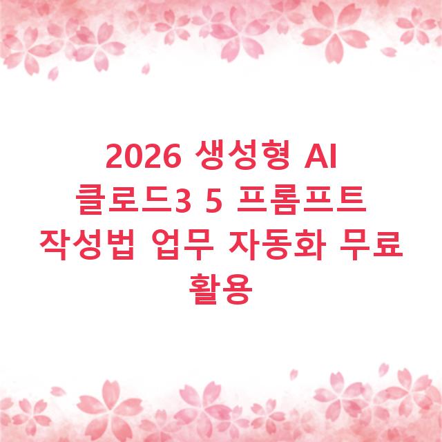2026 생성형 AI 클로드3 5 프롬프트 작성법 업무 자동화 무료 활용
