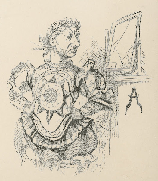 Man in Caesar costume gazes into broken mirror