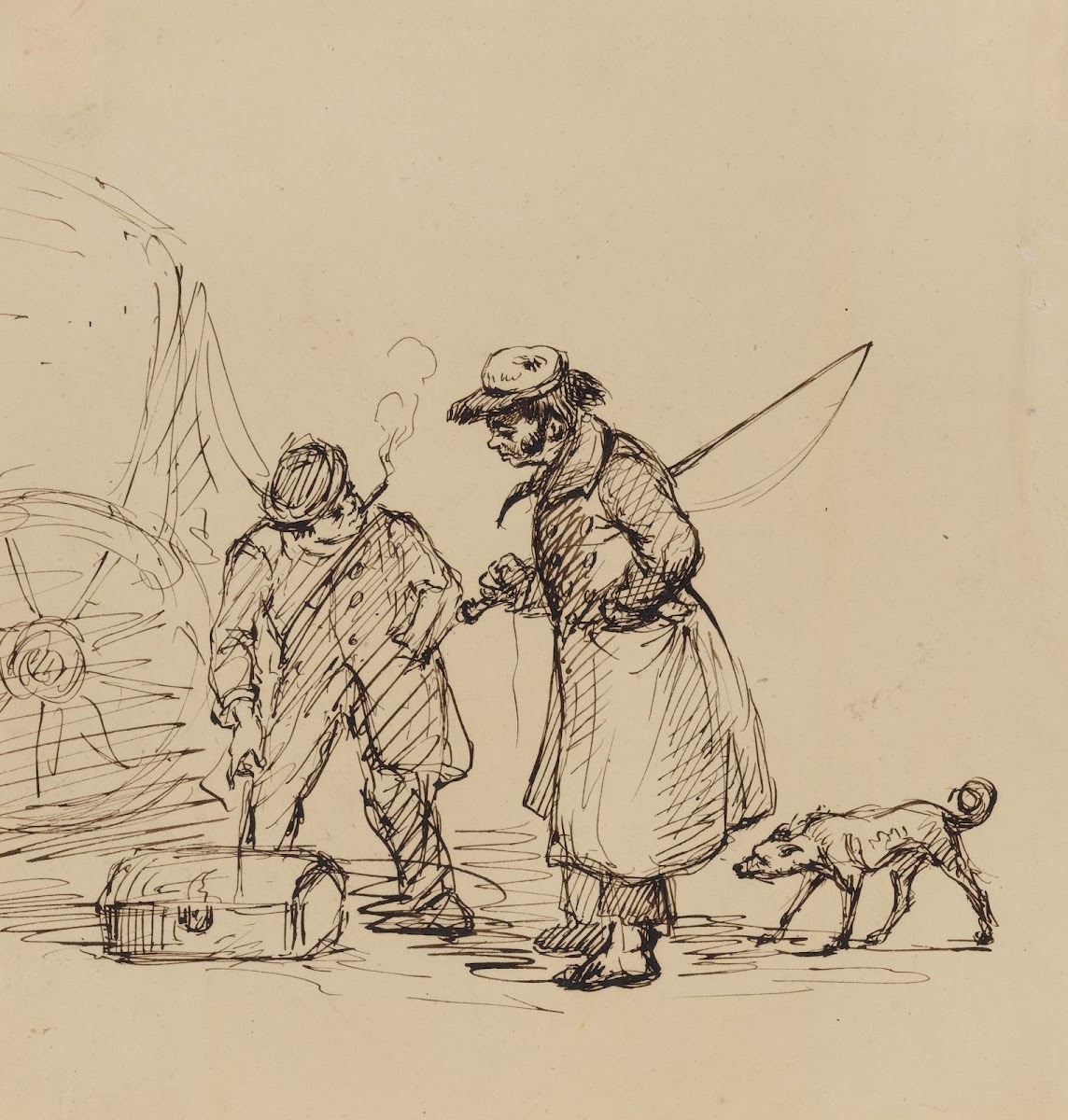 Coachman man smoking cigar and dog 1843