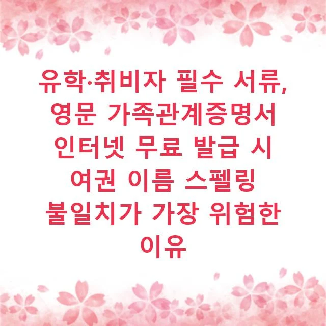 유학·취비자 필수 서류, 영문 가족관계증명서 인터넷 무료 발급 시 여권 이름 스펠링 불일치가 가장 위험한 이유