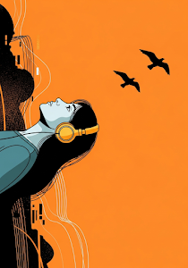 Headphone Girl Orange Sky