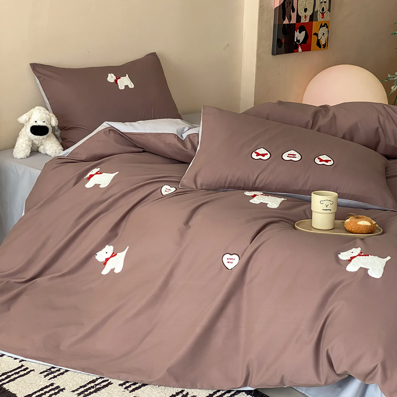 Cotton bedding set, 4-piece, dog cartoon
