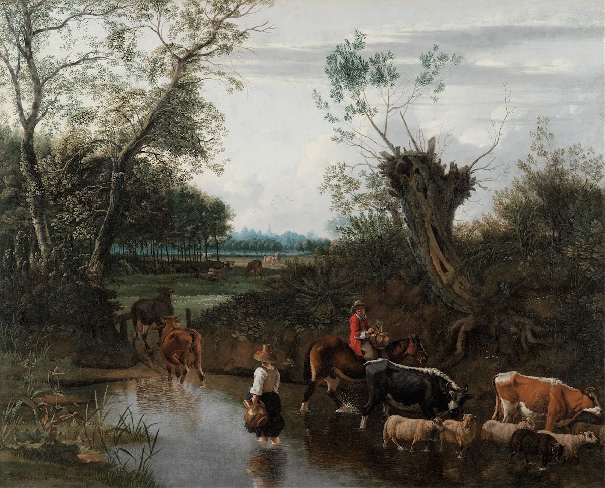 Peasants Crossing a Stream c 1670