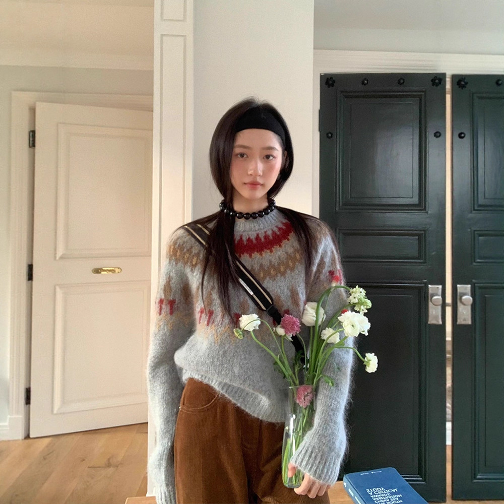 Mohair knitted sweater with Fair Isle pattern