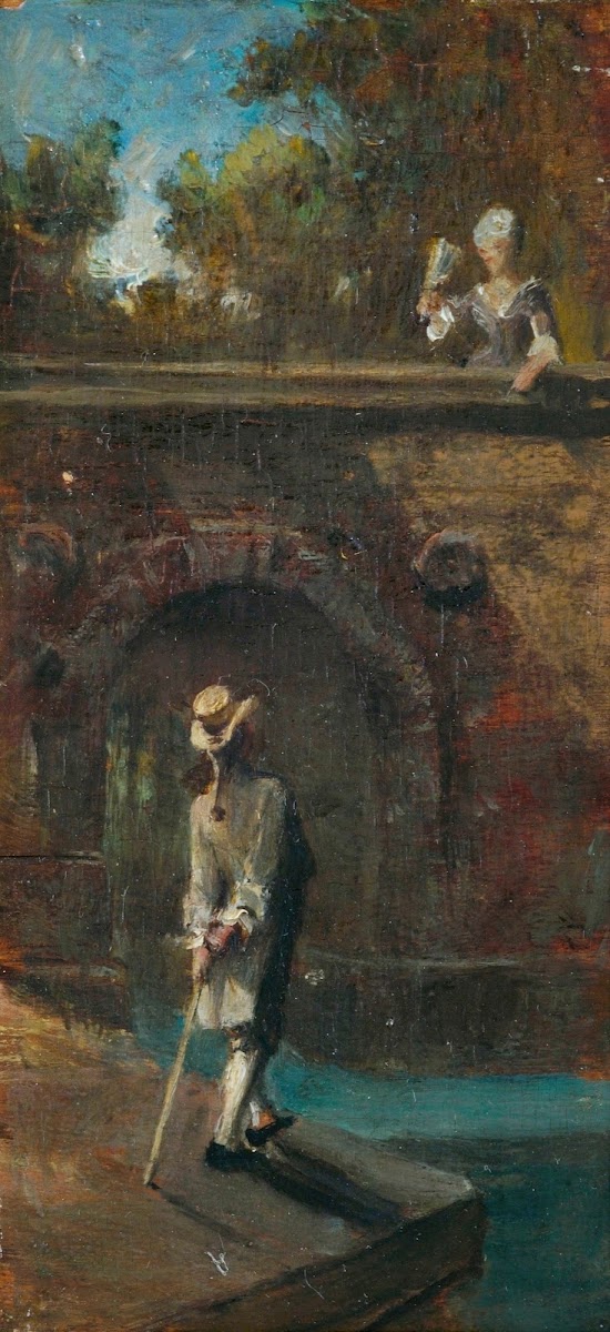 Gallant scene at a river bridge