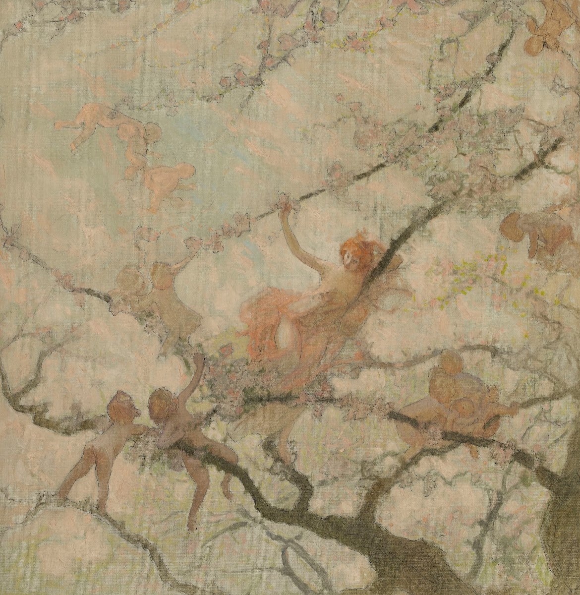 Femme et enfants dans des branchages 1929