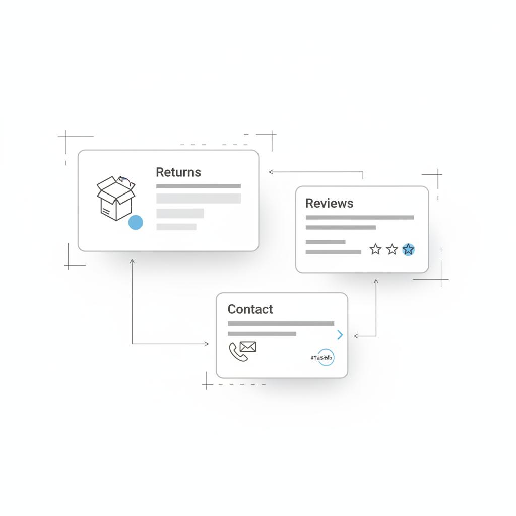 Minimal 2D vector flat-lay of three conceptual cards (Returns, Contact, Reviews) on a white background with sketch-style icons and blue accents &mdash; Who are the big 4 in advertising?