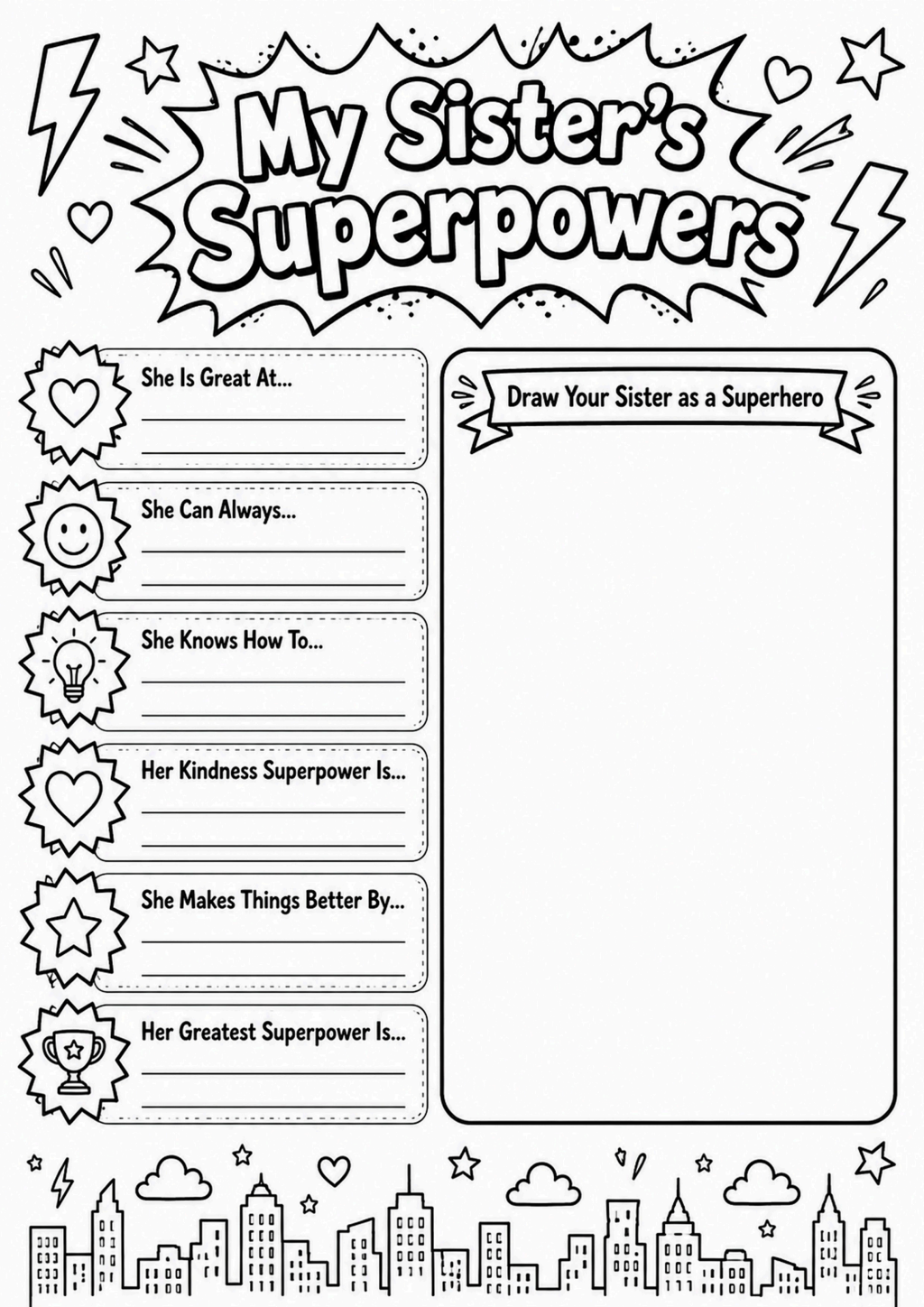 My Sister's Superpowers Worksheet