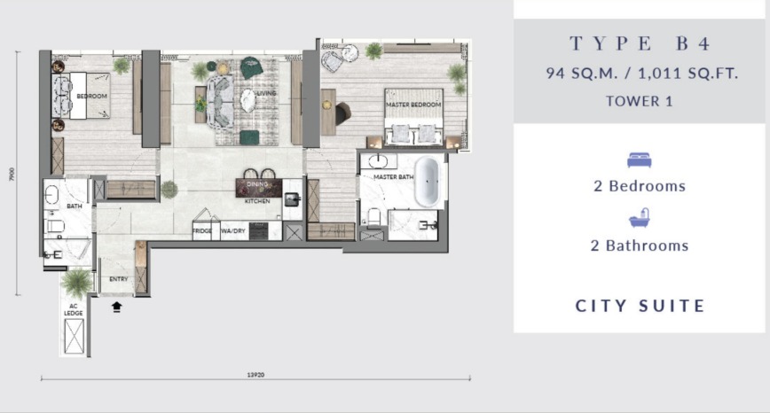 Core Residence @ TRX Type B4 floor plan — 1436 sq ft, 3 bedrooms