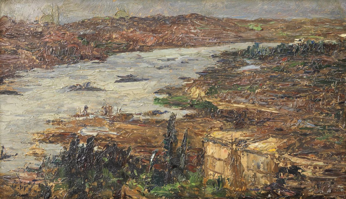 Flusslandschaft Ölstudie 1900