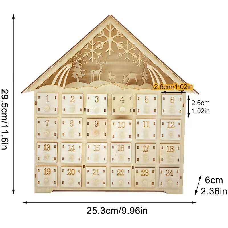 Beleuchteter Holz-Adventskalender im Hütten-Design