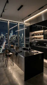 Luxury Penthouse Kitchen Midnight City View Wallpaper
