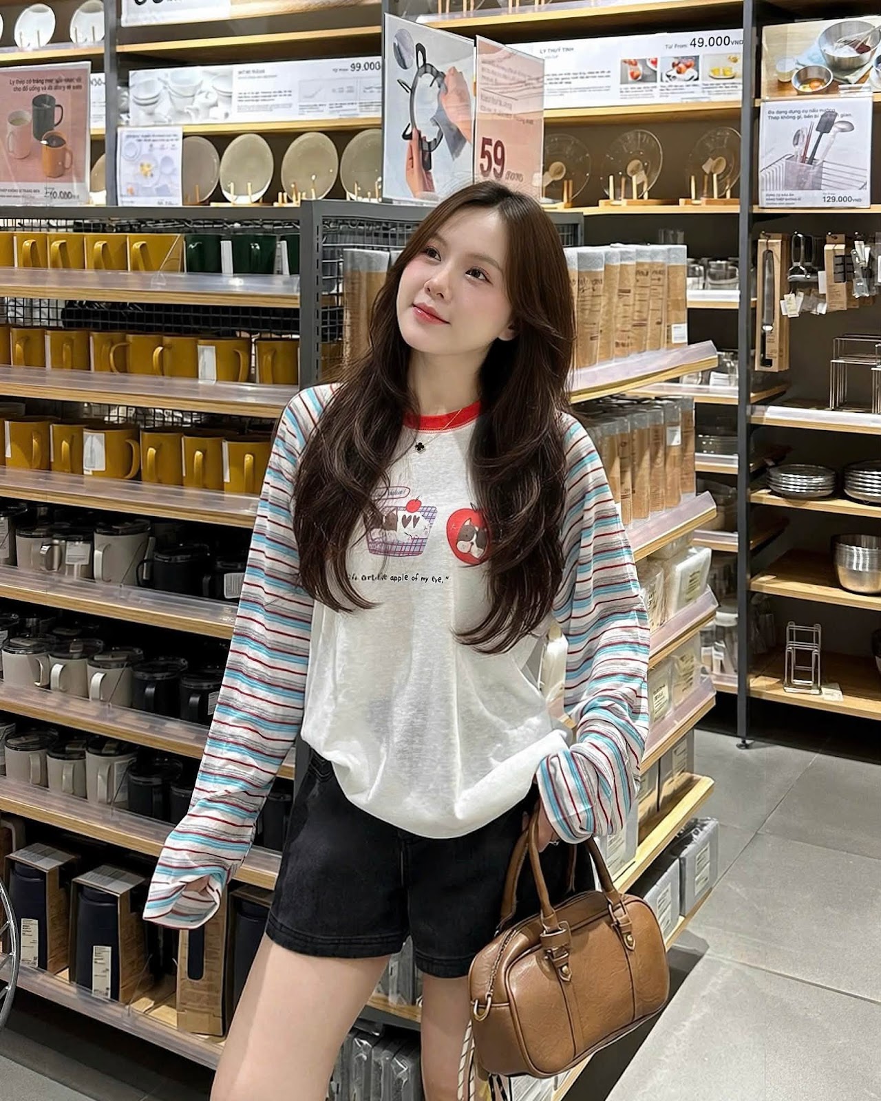 Áo thun dài tay phối tay sọc in hình chú cún XONXEN SHOP 814 – Image 3