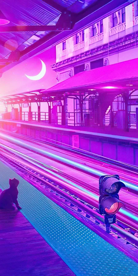 Cat Synthwave 4K Phone Wallpaper