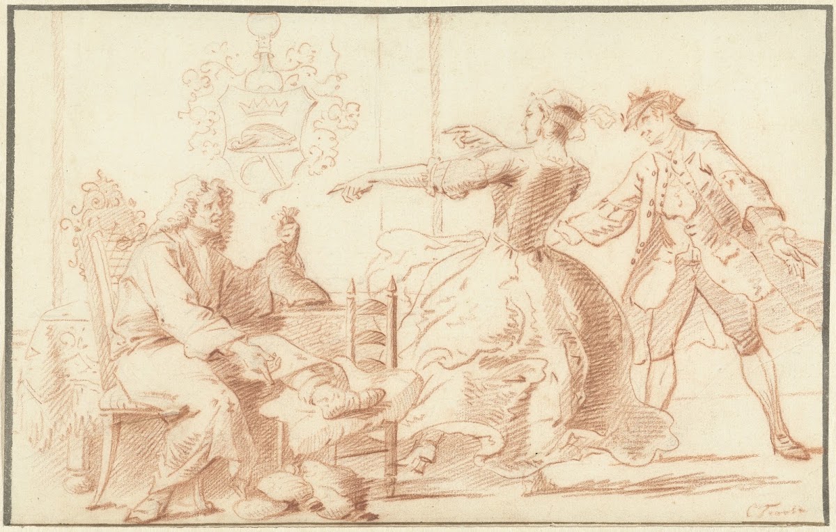 De rijke podagralijder uitgelachen door een jonge vrouw 1705 1750