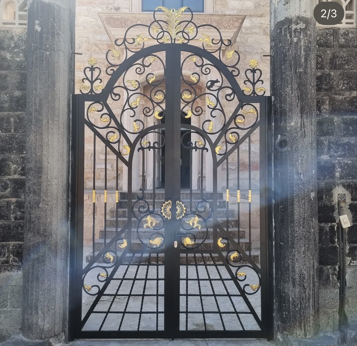 Geometric aluminium gate Fujairah — Al Taher Group fabrication